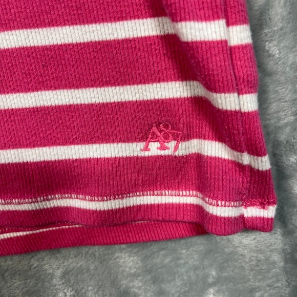 Aeropostale Striped V-Neck Long Sleeve Women S Pink White Ribbed Stretch - Picture 5 of 10
